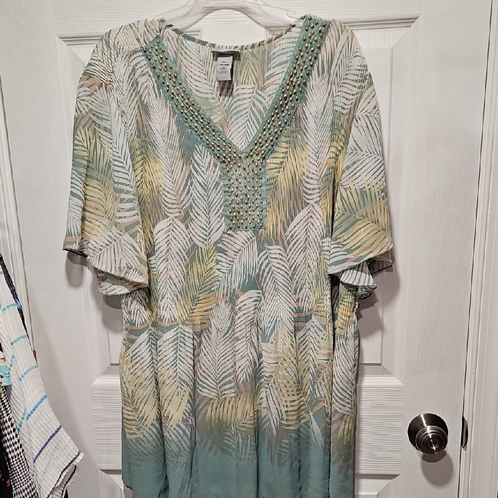 Catherines Tropical Leaf Tunic with Beaded Detail